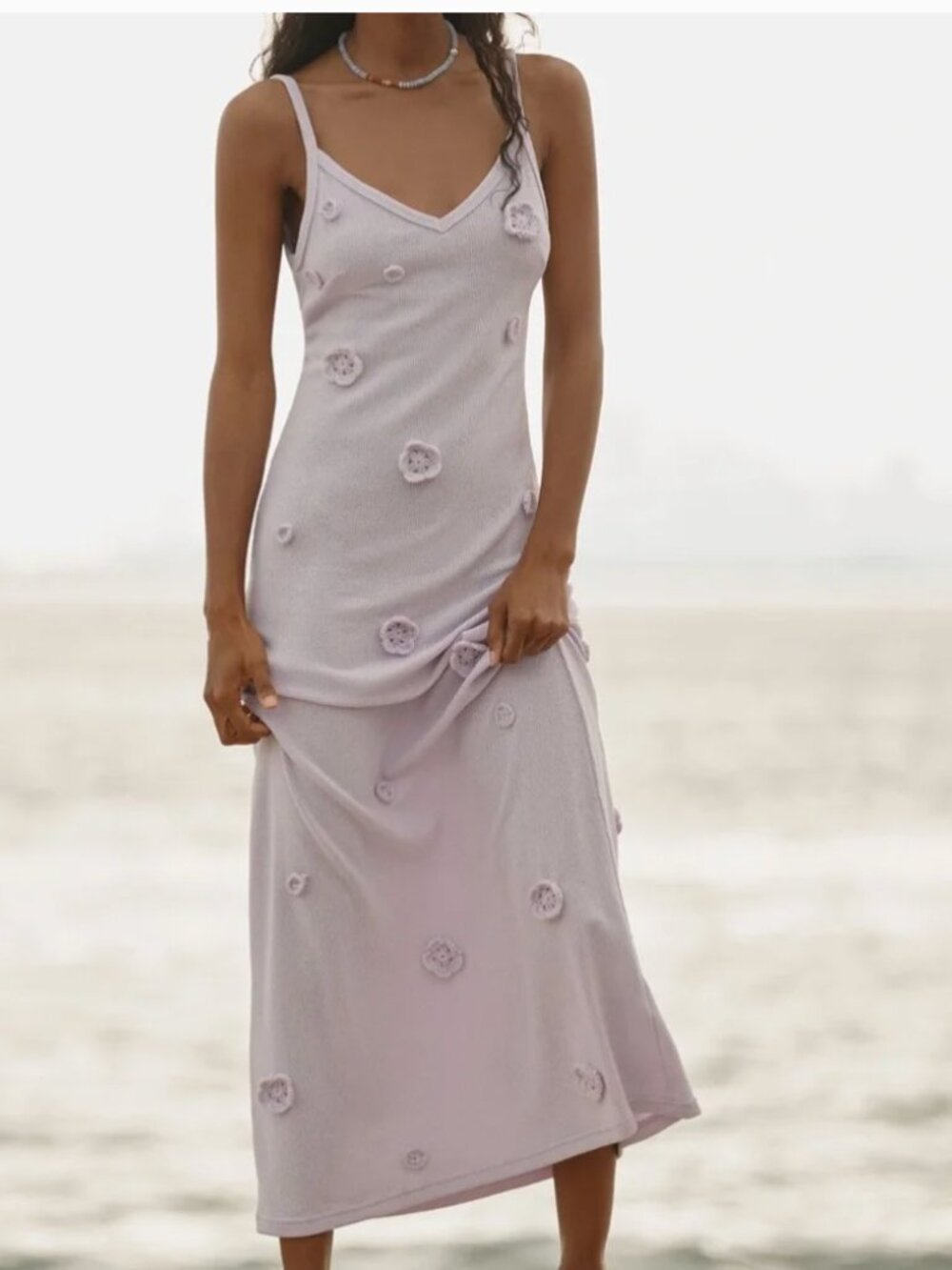 NWT Anthropologie BLITHE Lavender V-Neck Knit Midi Dress - Size Small